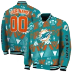 custom miami dolphins pyramid shapes aqua varsity jacket best selling