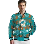 custom miami dolphins pyramid shapes aqua varsity jacket best selling