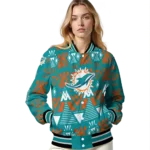 custom miami dolphins pyramid shapes aqua varsity jacket best selling