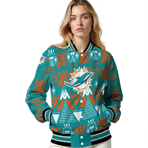 custom miami dolphins pyramid shapes aqua varsity jacket latest model