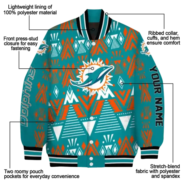 custom miami dolphins pyramid shapes aqua varsity jacket new arrival