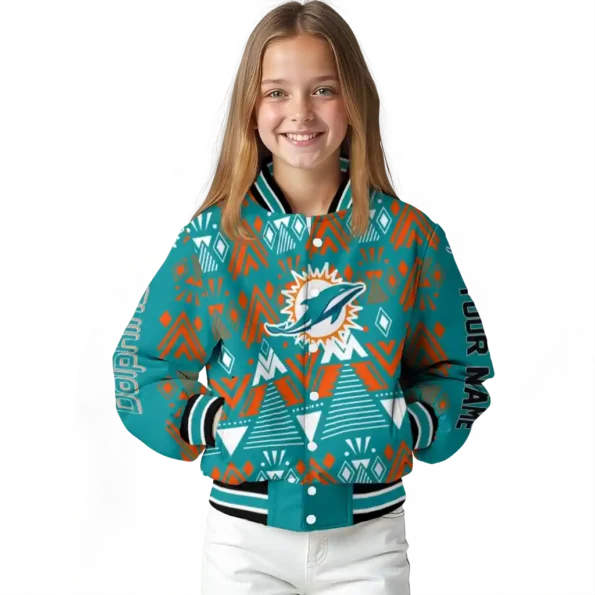 custom miami dolphins pyramid shapes aqua varsity jacket top rated