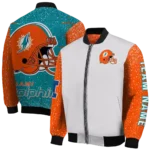 custom miami dolphins speckled arms aqua gray bomber jacket best selling