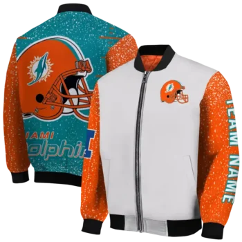 custom miami dolphins speckled arms aqua gray bomber jacket fashion forward
