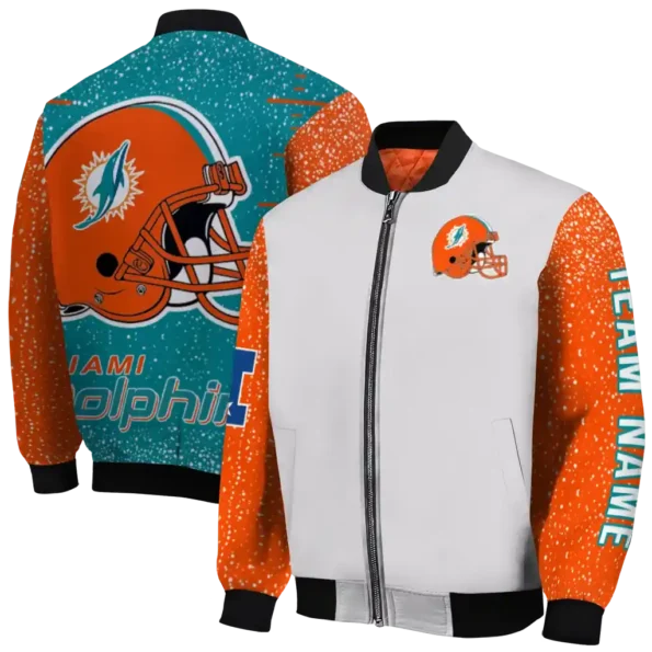 custom miami dolphins speckled arms aqua gray bomber jacket fashion forward