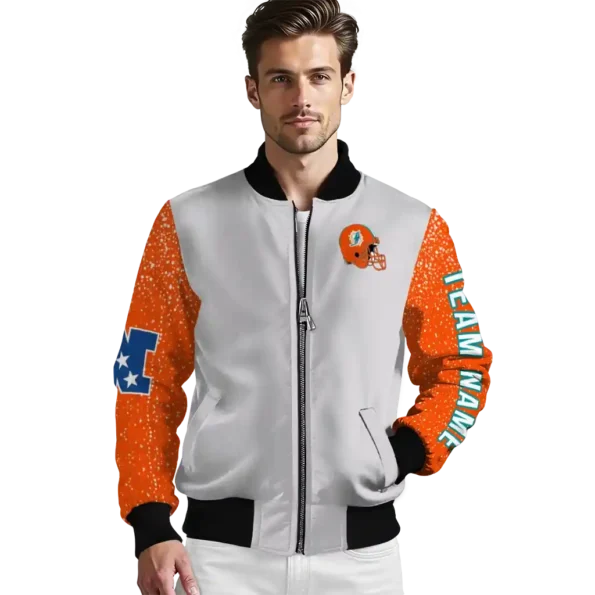 custom miami dolphins speckled arms aqua gray bomber jacket high quality