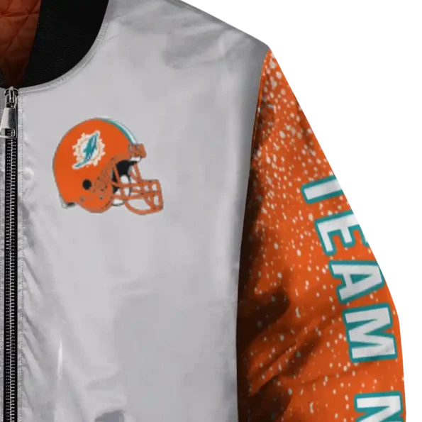 custom miami dolphins speckled arms aqua gray bomber jacket premium grade