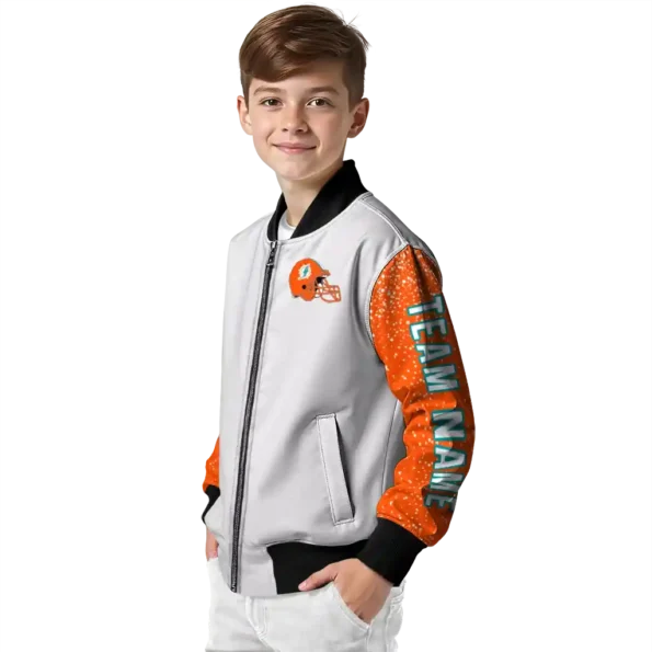 custom miami dolphins speckled arms aqua gray bomber jacket trendy