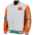 custom miami dolphins speckled arms aqua gray varsity jacket best selling