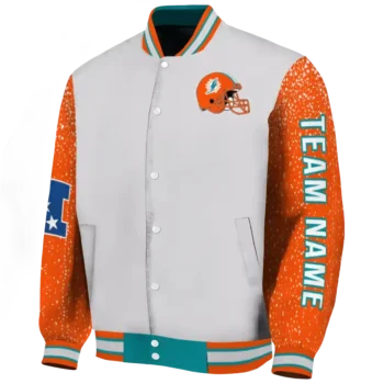 custom miami dolphins speckled arms aqua gray varsity jacket best selling