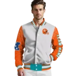 custom miami dolphins speckled arms aqua gray varsity jacket best selling