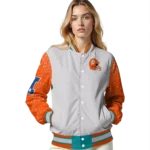 custom miami dolphins speckled arms aqua gray varsity jacket best selling