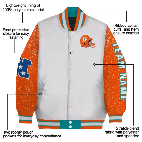 custom miami dolphins speckled arms aqua gray varsity jacket new arrival
