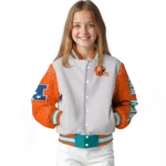custom miami dolphins speckled arms aqua gray varsity jacket best selling