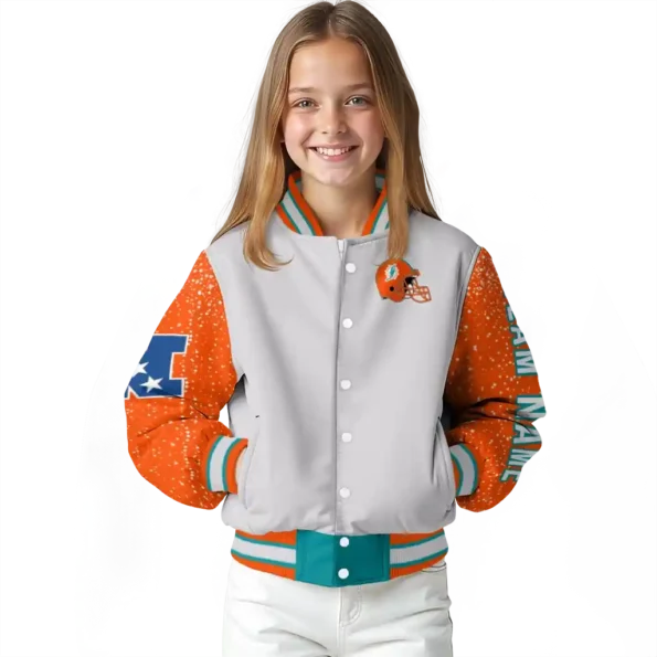 custom miami dolphins speckled arms aqua gray varsity jacket top rated