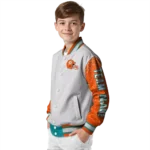 custom miami dolphins speckled arms aqua gray varsity jacket best selling