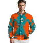 custom miami dolphins spider mark aqua red crocs varsity jacket best selling