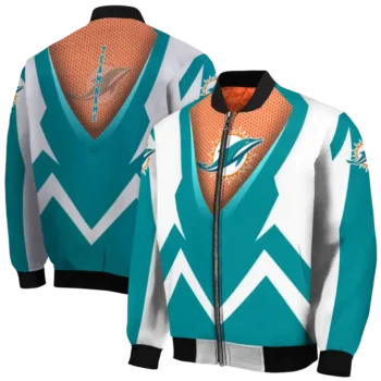 custom miami dolphins v stripes aqua white bomber jacket fashion forward