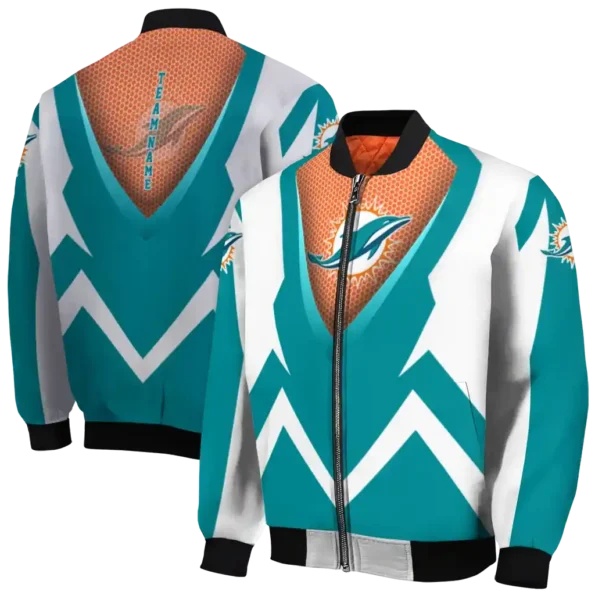 custom miami dolphins v stripes aqua white bomber jacket fashion forward