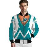custom miami dolphins v stripes aqua white bomber jacket best selling