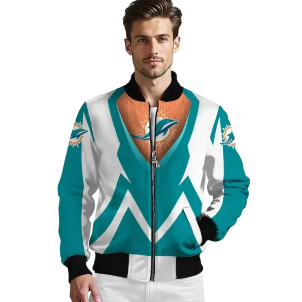 custom miami dolphins v stripes aqua white bomber jacket high quality