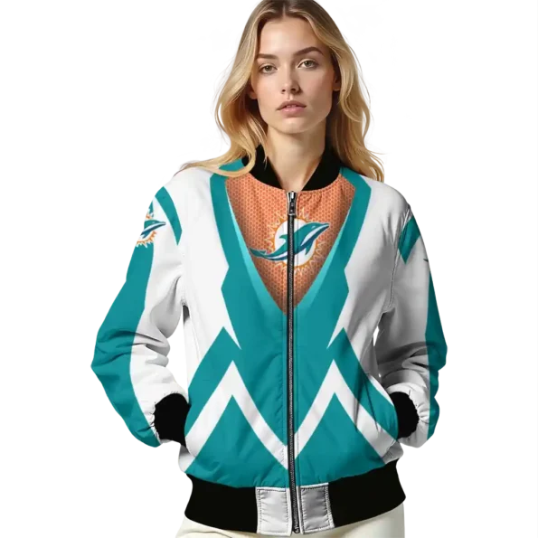 custom miami dolphins v stripes aqua white bomber jacket latest model