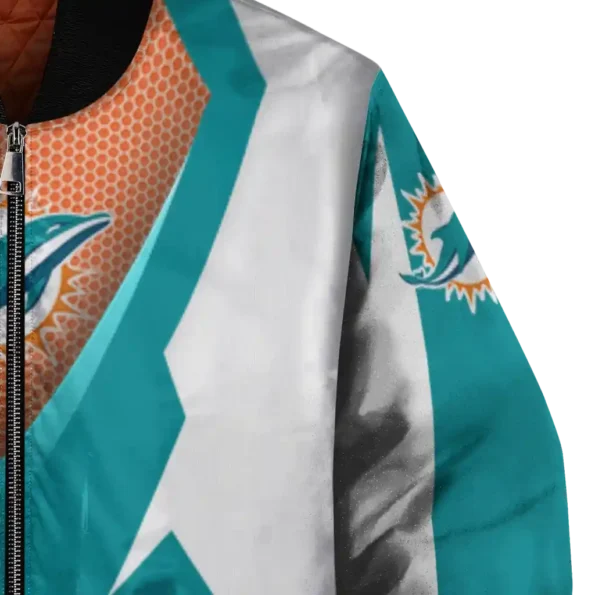 custom miami dolphins v stripes aqua white bomber jacket premium grade