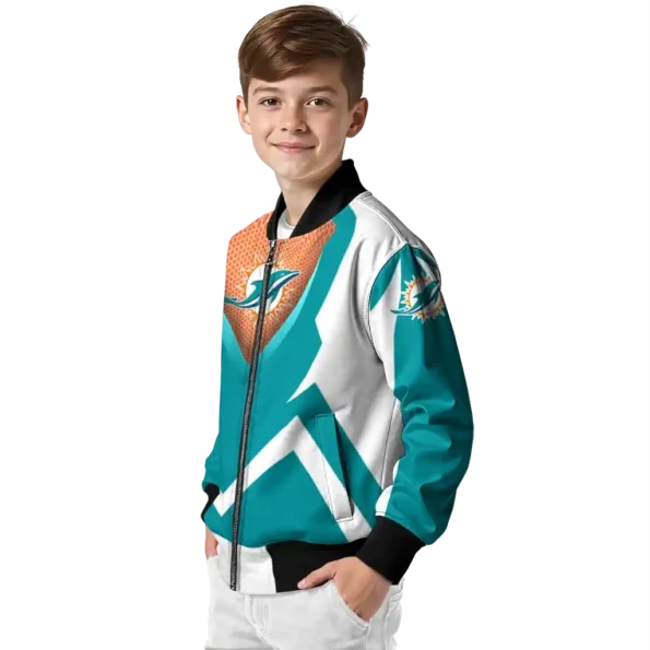 custom miami dolphins v stripes aqua white bomber jacket trendy
