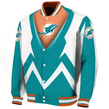custom miami dolphins v stripes aqua white varsity jacket best selling