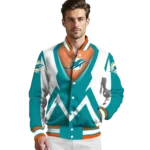 custom miami dolphins v stripes aqua white varsity jacket best selling