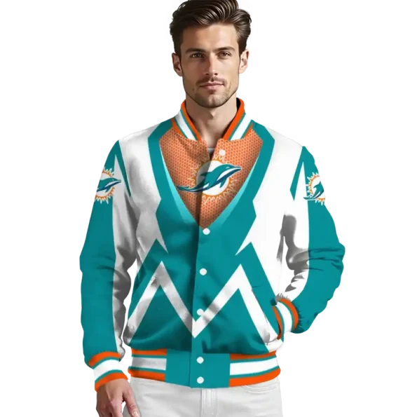 custom miami dolphins v stripes aqua white varsity jacket high quality
