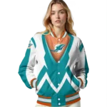 custom miami dolphins v stripes aqua white varsity jacket best selling