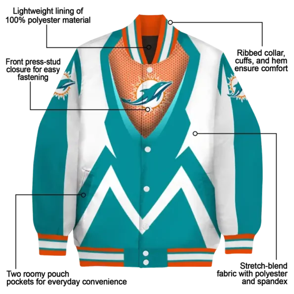 custom miami dolphins v stripes aqua white varsity jacket new arrival
