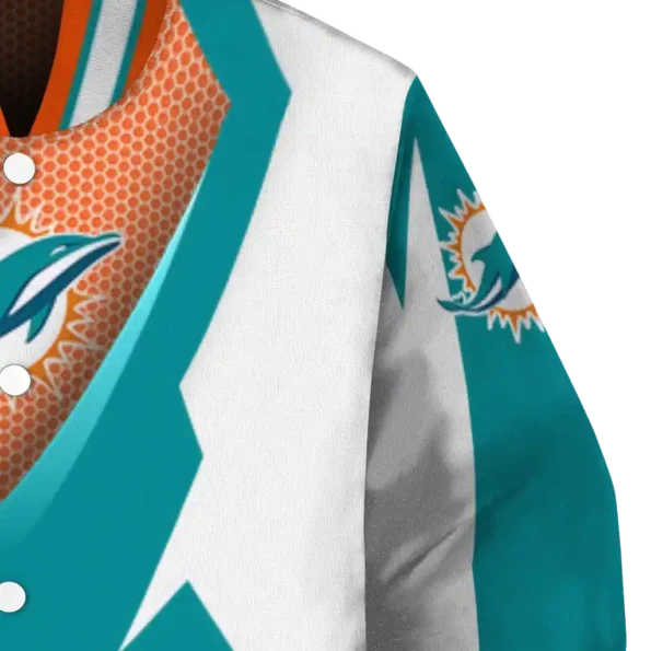 custom miami dolphins v stripes aqua white varsity jacket premium grade