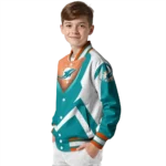 custom miami dolphins v stripes aqua white varsity jacket best selling