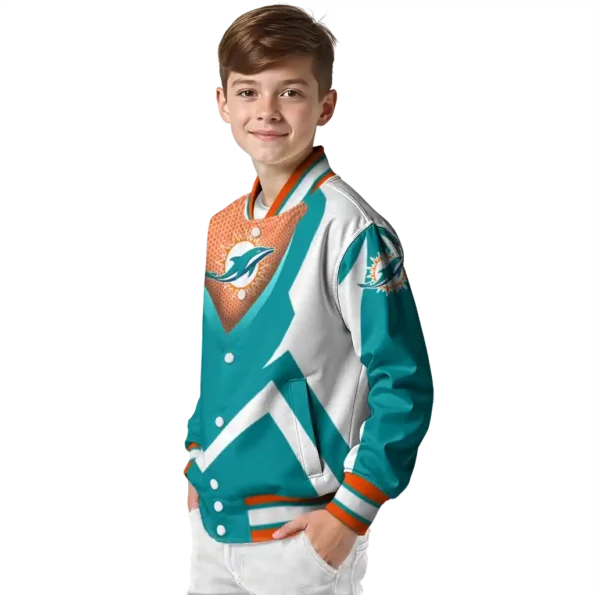 custom miami dolphins v stripes aqua white varsity jacket trendy