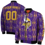 custom minnesota vikings bolt stripe purple bomber jacket best selling