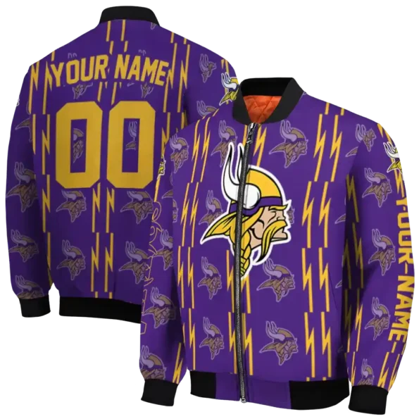 custom minnesota vikings bolt stripe purple bomber jacket fashion forward