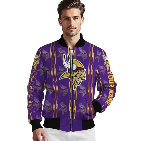 custom minnesota vikings bolt stripe purple bomber jacket high quality