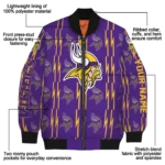 custom minnesota vikings bolt stripe purple bomber jacket best selling