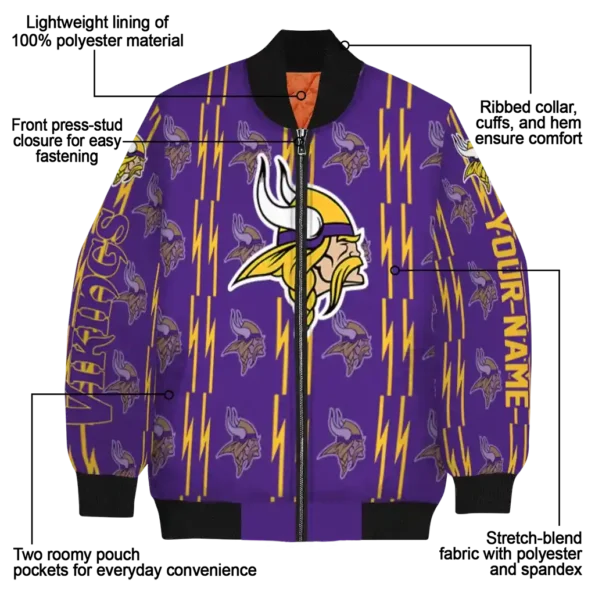 custom minnesota vikings bolt stripe purple bomber jacket new arrival