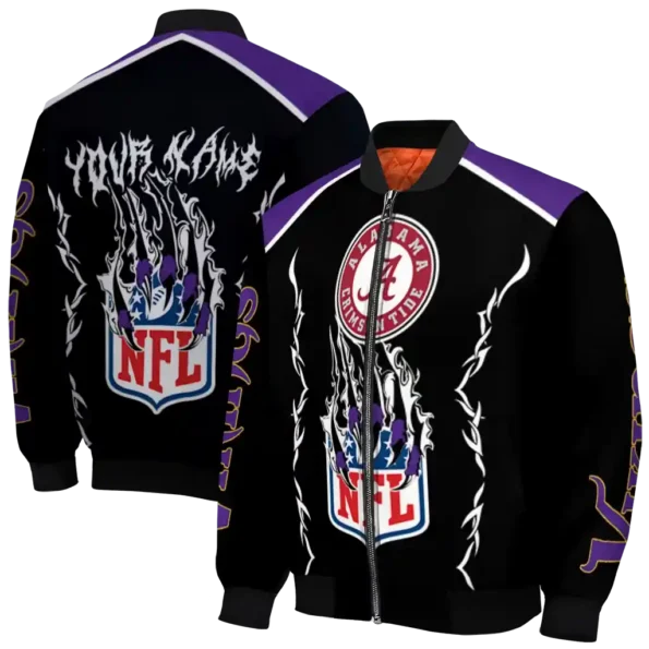 custom minnesota vikings claw blood purple black bomber jacket fashion forward