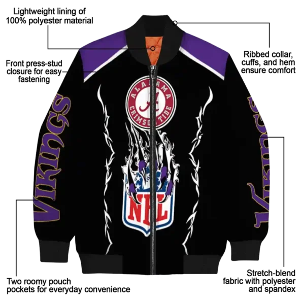 custom minnesota vikings claw blood purple black bomber jacket new arrival