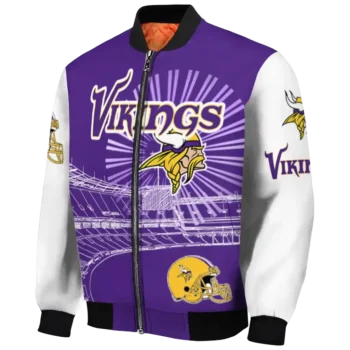 custom minnesota vikings ferris arena purple white bomber jacket best selling