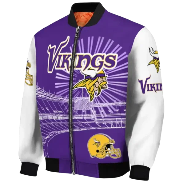 custom minnesota vikings ferris arena purple white bomber jacket best selling