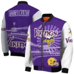 custom minnesota vikings ferris arena purple white bomber jacket best selling