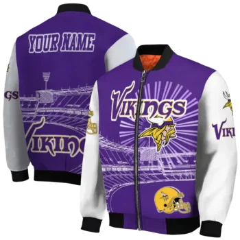 custom minnesota vikings ferris arena purple white bomber jacket fashion forward