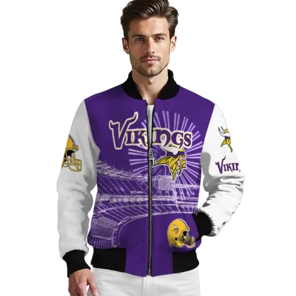 custom minnesota vikings ferris arena purple white bomber jacket high quality