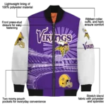 custom minnesota vikings ferris arena purple white bomber jacket best selling