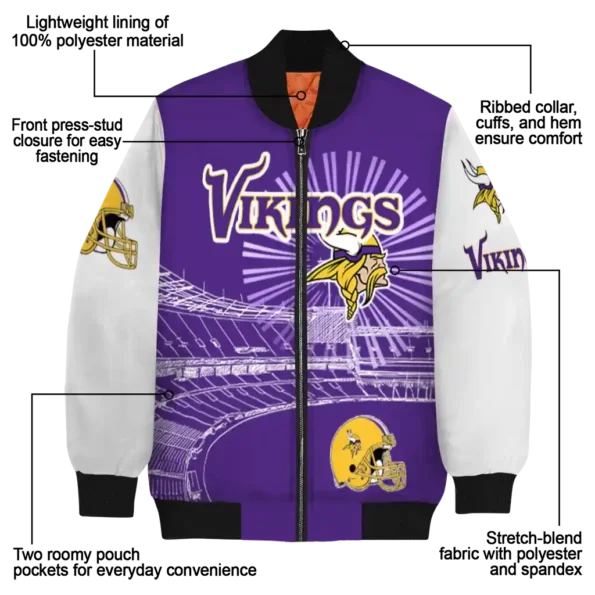 custom minnesota vikings ferris arena purple white bomber jacket new arrival